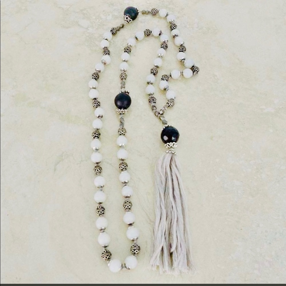 Necklace Mala with vintage glass beads & tassel